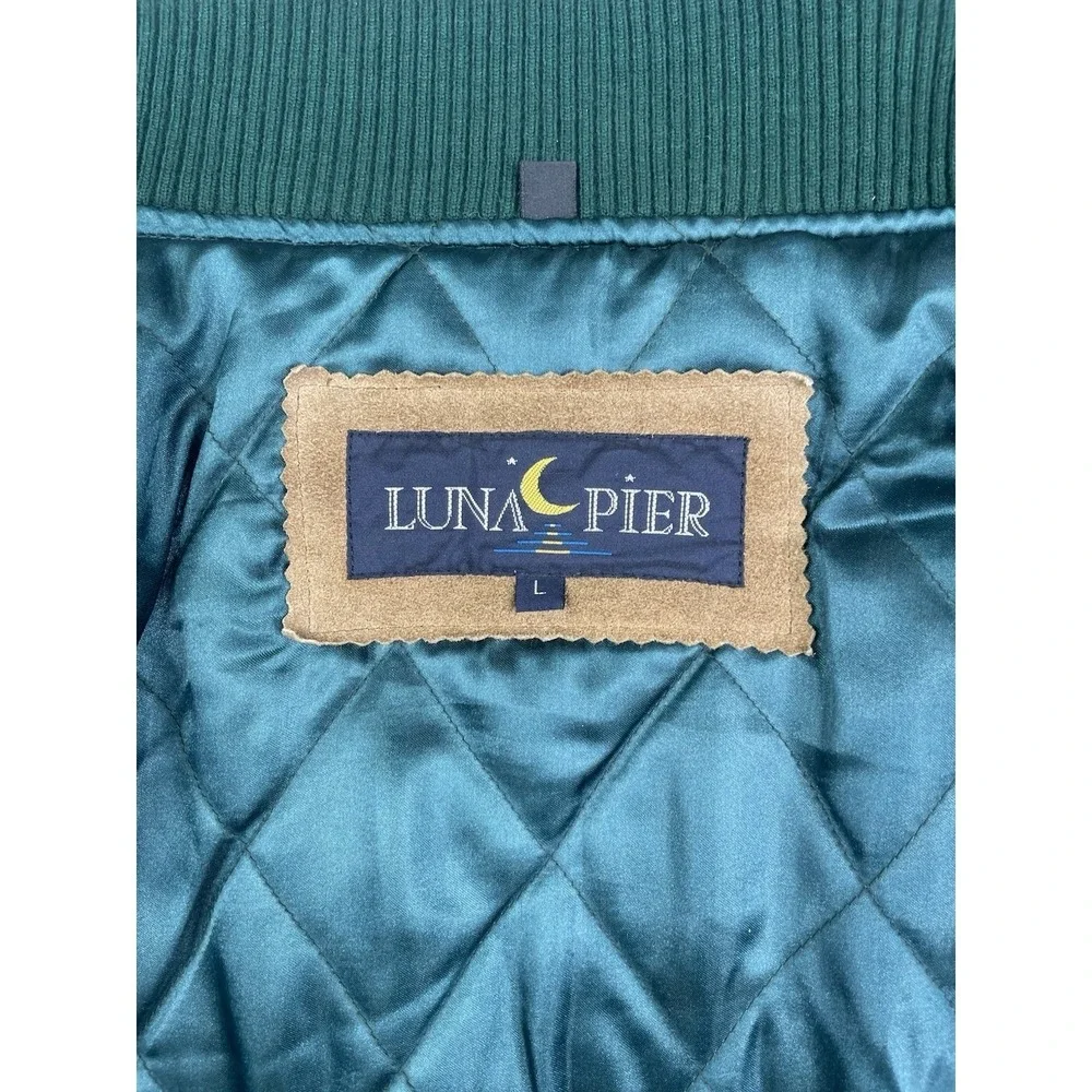 Luna Pier Varsity Jacket Mens L Green Wool Leather‎ Sleeve Wild Bunch Letterman